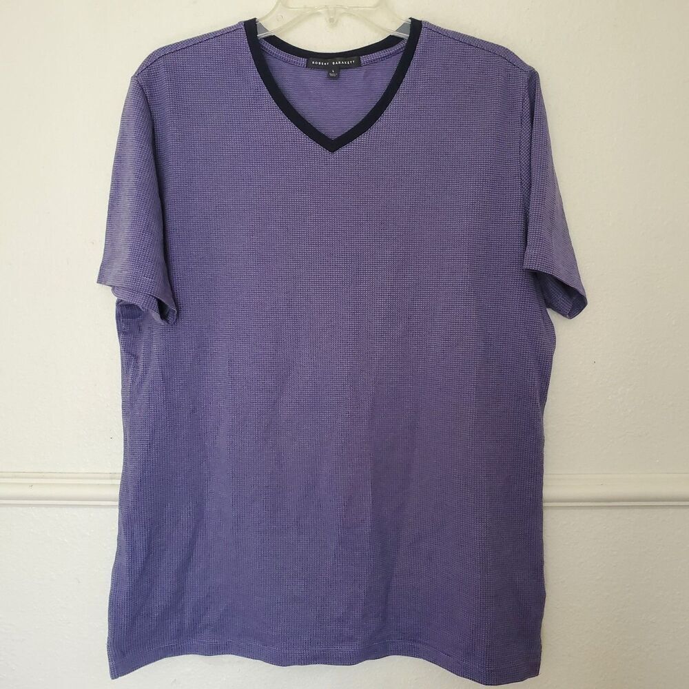 Robert Barakett Mens Purple Micro Waffle Knit V-Neck Short Sleeve T-Shirt Large